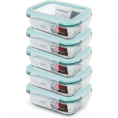 Kit 5 Potes de Vidro Hermeticos 370ML para Marmitas Vedacao Airtight Transparente