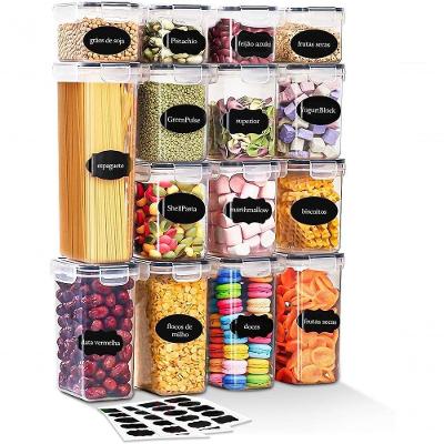 Kit 15 Potes Hermeticos para Alimentos Plastico com Tampa Trava Empilhavel para Despensa