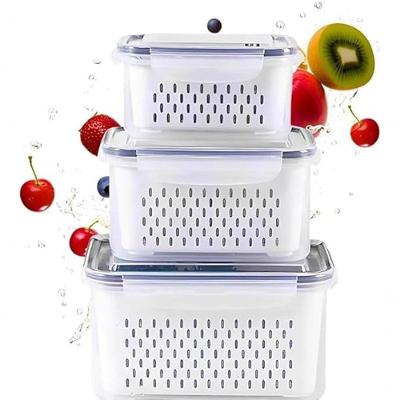 Kit 3 Potes Organizadores de Geladeira com Tampa Hermética Plástico Livre de BPA Cesto Escorredor