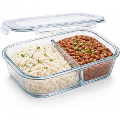 Pote Marmita de Vidro Borossilicato com Divisória Hermético 2 Compartimentos 1040ML 1L Transparente