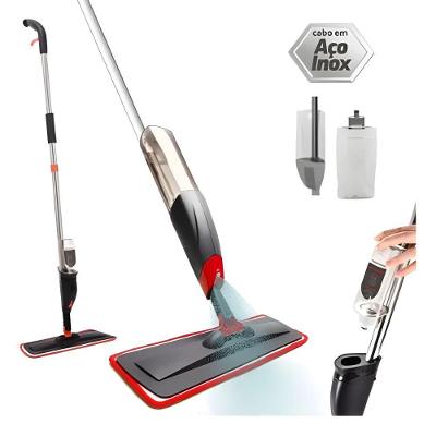 Mop Spray com Gatilho e Dispenser para Pisos Aco Inox e Plastico Base Fina Vermelho e Cinza