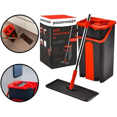 Mop Lava e Seca com Balde e Prensa Base Flexivel 360 para Pisos Vermelho Powermaid