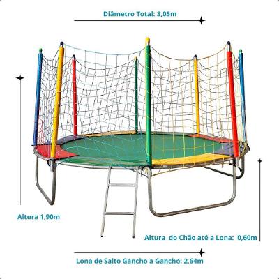 Cama Elástica Redonda 3,05M 200kg com Rede de Proteção Rotoplay Brinquedos