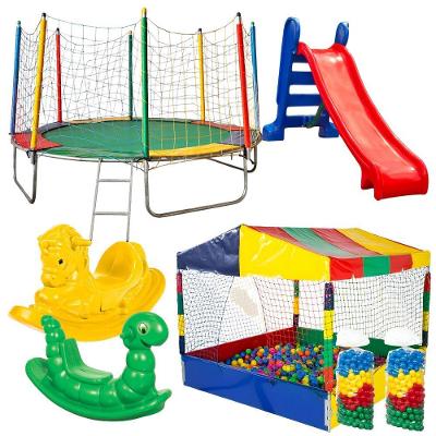 Kit Cama Elastica com Piscina 3,05M 1,50M para 1 a 4 Anos Aco Galvanizado com Escorrega Gangorras