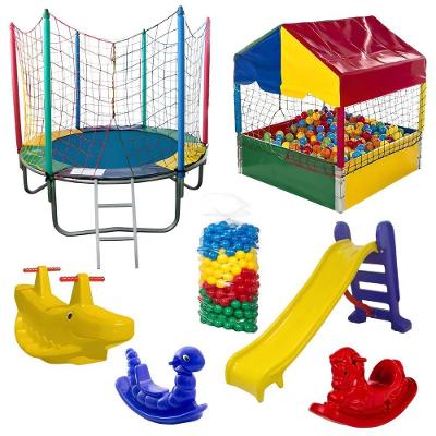 Kit Playground Pula 1,83M Piscina 1M 500 Pecas Escorrega Medio 3 Gangorras Rotoplay