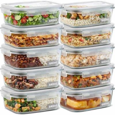 Kit 10 Potes de Vidro Hermeticos 640ML para Conservacao de Alimentos com 4 Travas Transparente