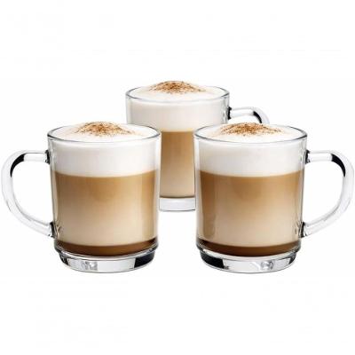 Conjunto 3 Canecas Vidro Transparente 250ML Alca Ergonomica para Bebidas Quentes e Geladas