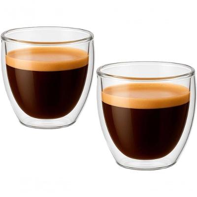 Conjunto 2 Copos Vidro Borossilicato Parede Dupla Térmica para Café Espresso 80ML Transparente