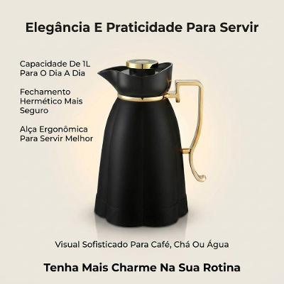 Garrafa Termica 1L Linha Khadija para Bebidas Plastico Fechamento Hermetico Preto e Dourado Tuut