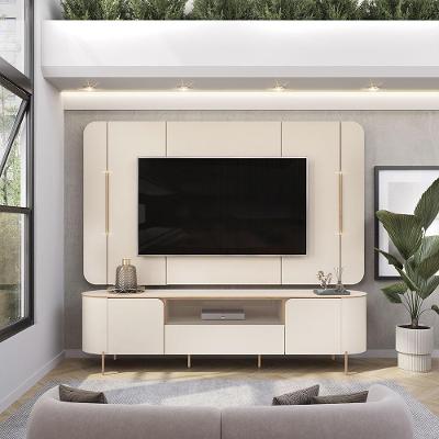 Painel e Bancada para Tv 75 Floro com Frisos Chanfrados Off White em Mdf Gran Belo