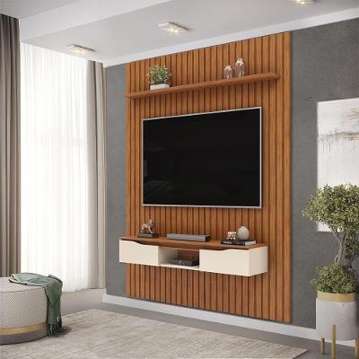 Painel para TV Ripado Seko 65 MDF Portas Basculantes Freijó-offwhite Gran Belo