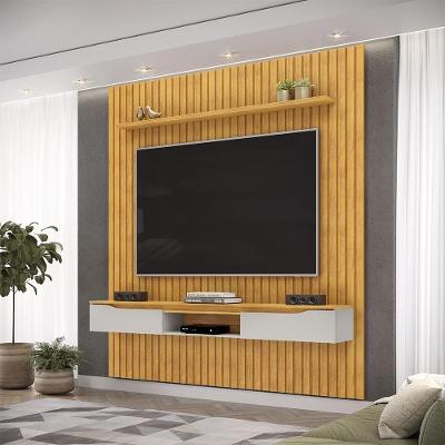 Painel para TV Ripado Seko 65 em MDF Cedro-bali com Prateleira Superior Gran Belo