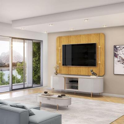 Painel e Bancada para Tv 65 G18 180cm Mdf com Luminárias Douradas Bali-cedro Gran Belo