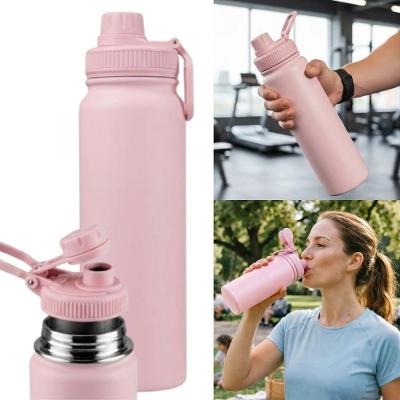 Garrafa Termica de Agua 800ML Inox Parede Dupla Antivazamento para Academia Escritorio Rosa