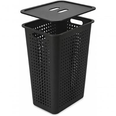 Cesto de Roupas com Tampa 47L Polipropileno para Organizacao em Lavanderia Banheiro Preto Ou