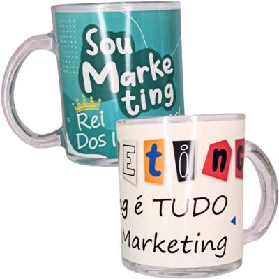 Caneca Lux Profissões Marketing 330ML em Vidro com Design Personalizado Branco, Verde