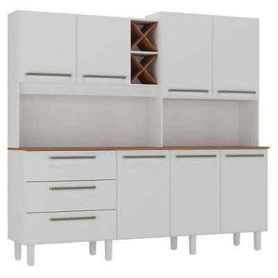 Armário para Cozinha Kit Ajax 7 Portas 3 Gavetas 207,4cm Branco Fosco Brilho Zanzini Móveis
