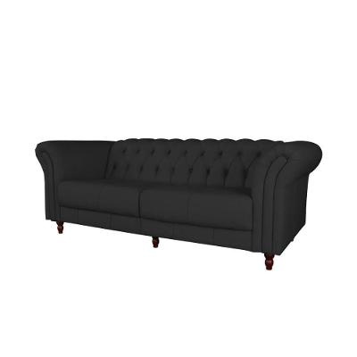 Sofá 3 Lugares Maggiore G58 220cm Preto em Couro com Estrutura de Madeira Gran Belo