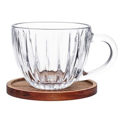 Xicara Montecarlo para Cha e Cafe Cristal com Pires Madeira Acacia 180ML Transparente Hauskraft