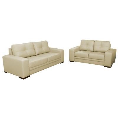 Jogo de Sofá Milano G58 2 e 3 Lugares 210cm Bege Couro para Sala de Estar Gran Belo