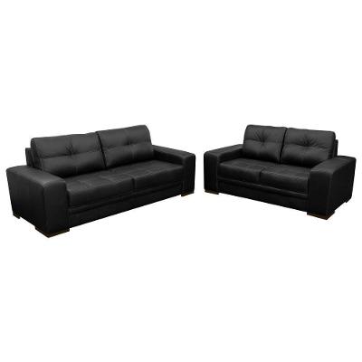Jogo de Sofá Milano G58 2 e 3 Lugares 170cm e 210cm Preto Couro Gran Belo