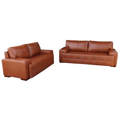 Jogo de Sofá Roma G58 2 e 3 Lugares Marrom Couro Conhaque Sala de Estar Gran Belo