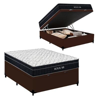 Cama Box Baú Casal 138cm Royal Air Molas Ensacadas Pillow Top Preto e Branco Royal