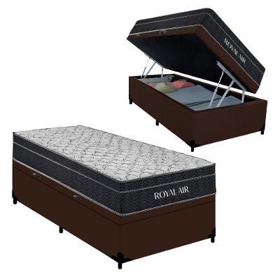 Cama Box com Baú Solteiro Royal Air Sintético com Colchão de Molas Marrom Royal