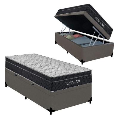 Cama Box com Baú Solteiro Royal Air Molas Ensacadas Suede Cinza Royal Sleep