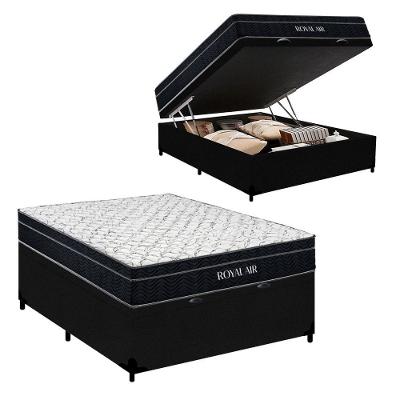 Cama Box Baú Casal 138cm Royal Air Molas Ensacadas Suede Preto Royal