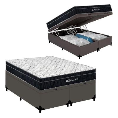 Cama Box Baú Casal 138cm Royal Air Pillow Top Molas Ensacadas Sintético Cinza Royal