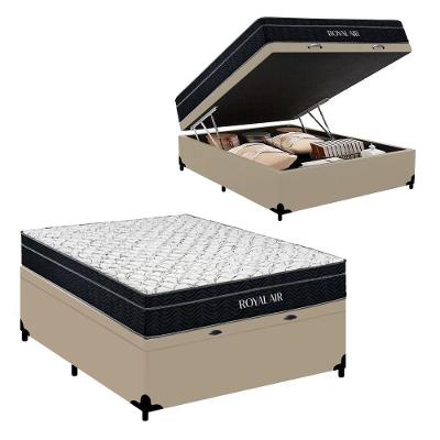Cama Box Baú Casal 138cm Royal Air Molas Ensacadas Sintético Bege Royal