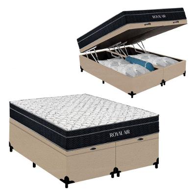 Cama Box Baú Casal Bipartido Royal Air Molas Ensacadas Suede Bege