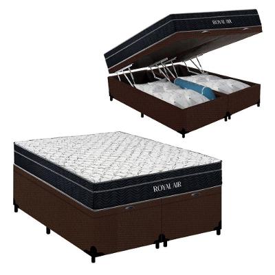 Cama Box com Baú Casal 138cm Royal Air com Colchão Molas Ensacadas Suede Bege Royal