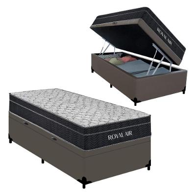 Cama Box Baú Solteiro Sintético com Colchão Molas Ensacadas Royal Air Cinza Royal