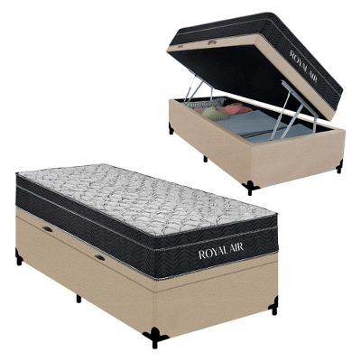 Cama Box com Baú Solteiro Royal Air Suede Bege com Colchão Molas Ensacadas