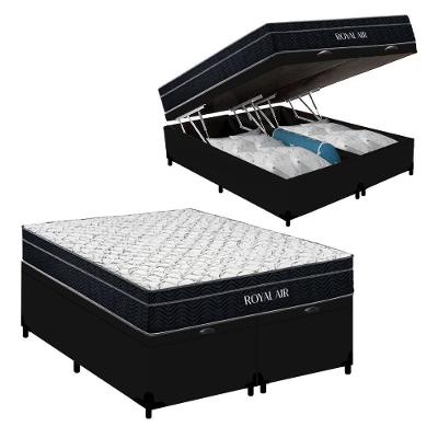Cama Box Baú Casal Bipartido Royal Air Molas Ensacadas Preto Royal