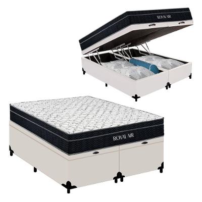 Cama Box Baú Casal Bipartido Royal Air com Colchão Molas Ensacadas Tecido Branco Royal