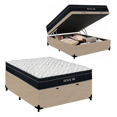 Cama Box Baú Casal Royal Air Molas Ensacadas Suede Bege Royal