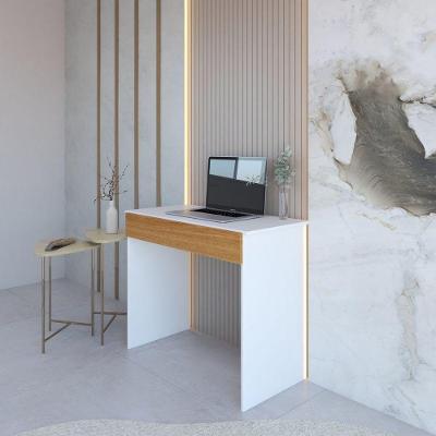 Mesa Escrivaninha Retangular Sevilha 1 Gaveta 90cm Branco e Freijo