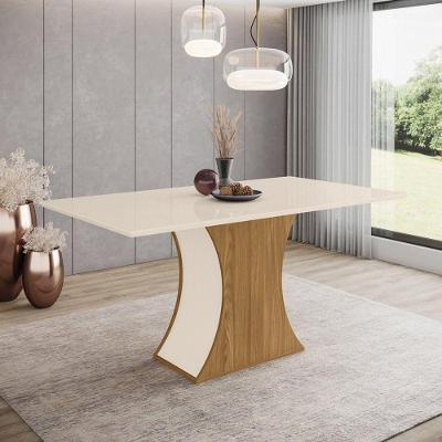 Conjunto de Jantar Luiza 6 Lugares Tampo MDF Brilhante Nature Off White 120x80cm Dkadidecor