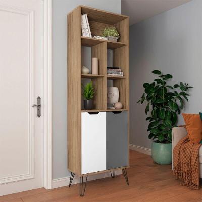 Estante Estocolmo 2 Portas 4 Prateleiras MDF e MDP 60cm Carvalho Branco Grafito Artely