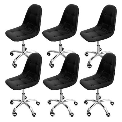 Kit 6 Cadeiras Office Eiffel Executiva Estofada Base Giratória Botonê Preto Dkadidecor