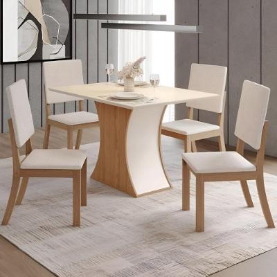 Conjunto de Jantar Luiza 4 Lugares Tampo MDF com Cadeiras Milla Nature Off White 120cm Dkadidecor