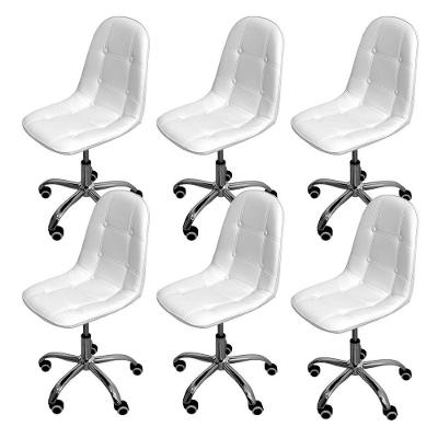 Kit 6 Cadeiras para Escritorio Eiffel Botone Executiva Estofada Base Giratoria Branca Dkadidecor