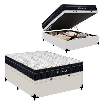 Cama Box Baú Casal Royal Air Euro Pillow Molas Ensacadas Tecido Branco Royal