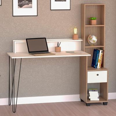 Escrivaninha Hairpin com Estante Nichos Retrô 1 Gaveta MDF-MDP 142cm Champagne - Off White Open Up!