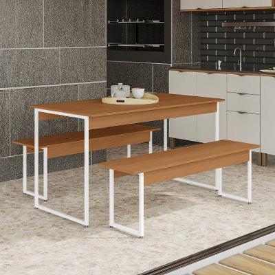 Mesa de Jantar 6 Lugares com Bancos Tampo MDP Estrutura Metalica Canela Branco Kappesberg