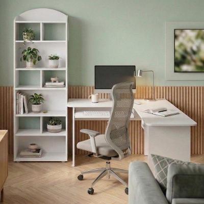 Escritorio Home Office Mesa Escrivaninha e Estante Cannes 1 Gaveta MDF e MDP 150cm Branco Dkadidecor