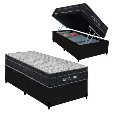 Cama Box com Baú Solteiro 88cm Royal Air Molas Ensacadas Suede Preto Royal